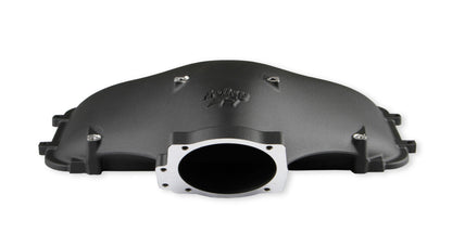 8.2" SBF Ford Hi-Ram Intake Manifold with 105mm 1986-95 Ford 5.0 Throttle Body Flange Side Mount Top. Black