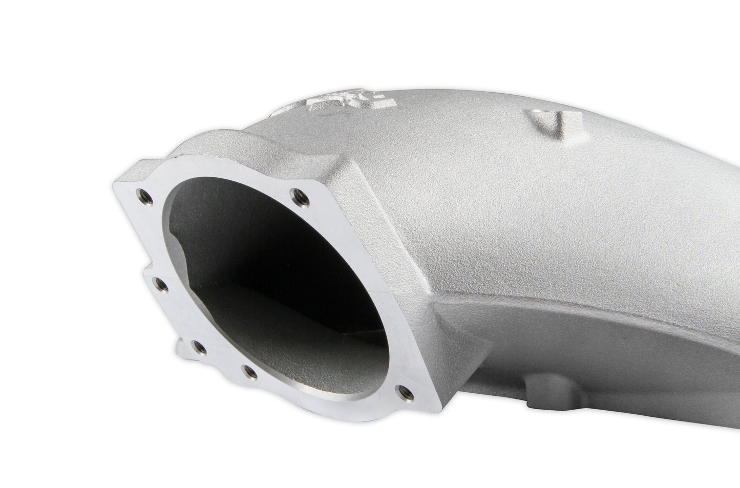 8.2" SBF Ford Hi-Ram Intake Manifold with 105mm 1986-95 Ford 5.0 Throttle Body Flange Side Mount Top.