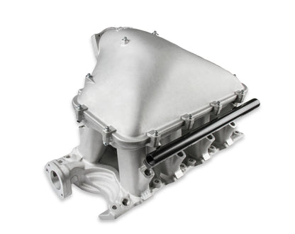 8.2" SBF Ford Hi-Ram Intake Manifold with 105mm 1986-95 Ford 5.0 Throttle Body Flange Side Mount Top.