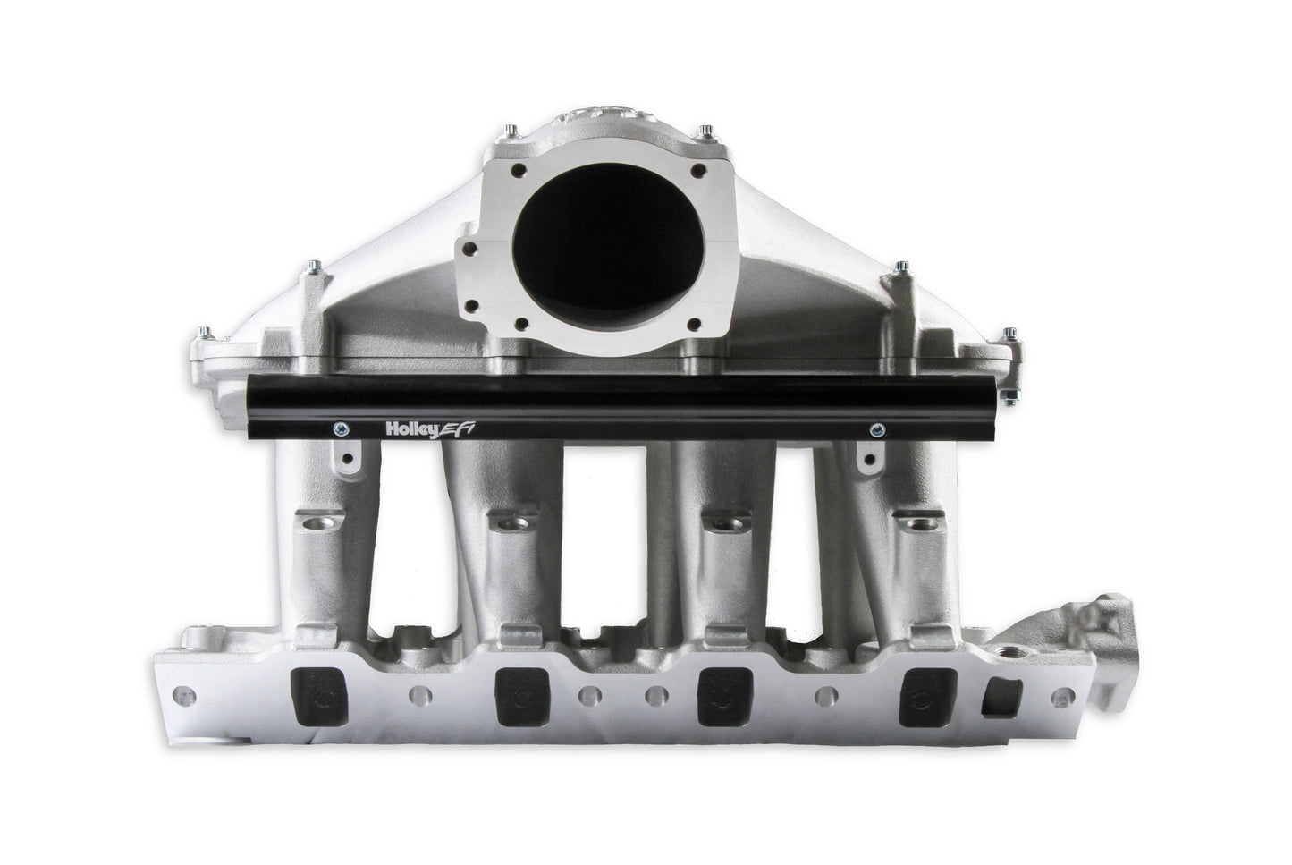 8.2" SBF Ford Hi-Ram Intake Manifold with 105mm 1986-95 Ford 5.0 Throttle Body Flange Side Mount Top.