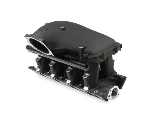 8.2" SBF Ford Hi-Ram Intake Manifold with 105mm 1986-95 Ford 5.0 Throttle Body Flange Side Mount Top. Black