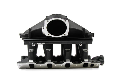 8.2" SBF Ford Hi-Ram Intake Manifold with 105mm 1986-95 Ford 5.0 Throttle Body Flange Side Mount Top. Black