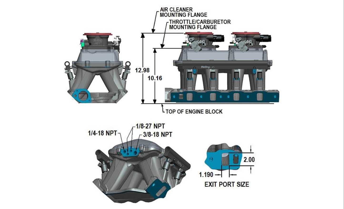 351W Ford Hi-Ram EFI Manifold  105mm LS Throttle Body Flange Top