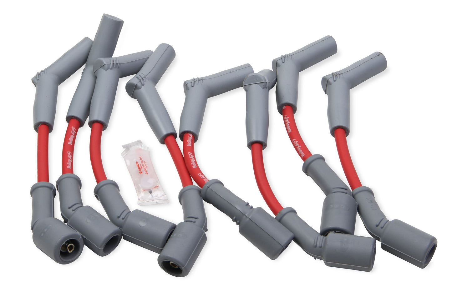 Spark Plug Wire set, Red with Grey 45 degree boots designed for 2010-15 Camaro SS with a 6.2L V8 and shorty headers