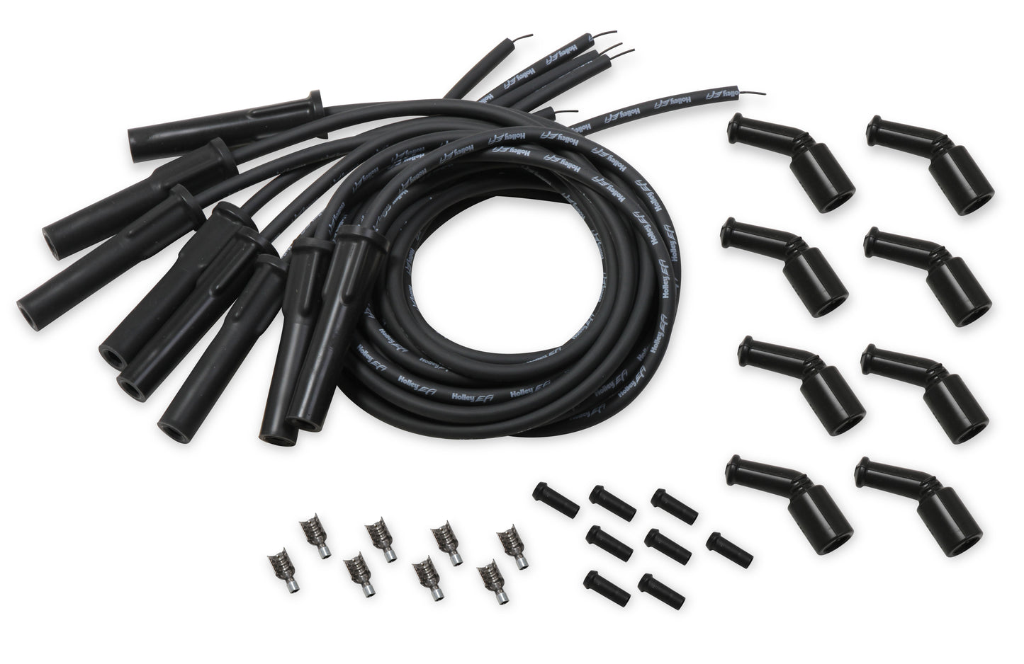 Black Wire with Black Straight Boots (Plug End) - 135 Degree Coil Boots - Designed for GM LS Engines (For OE Coil)