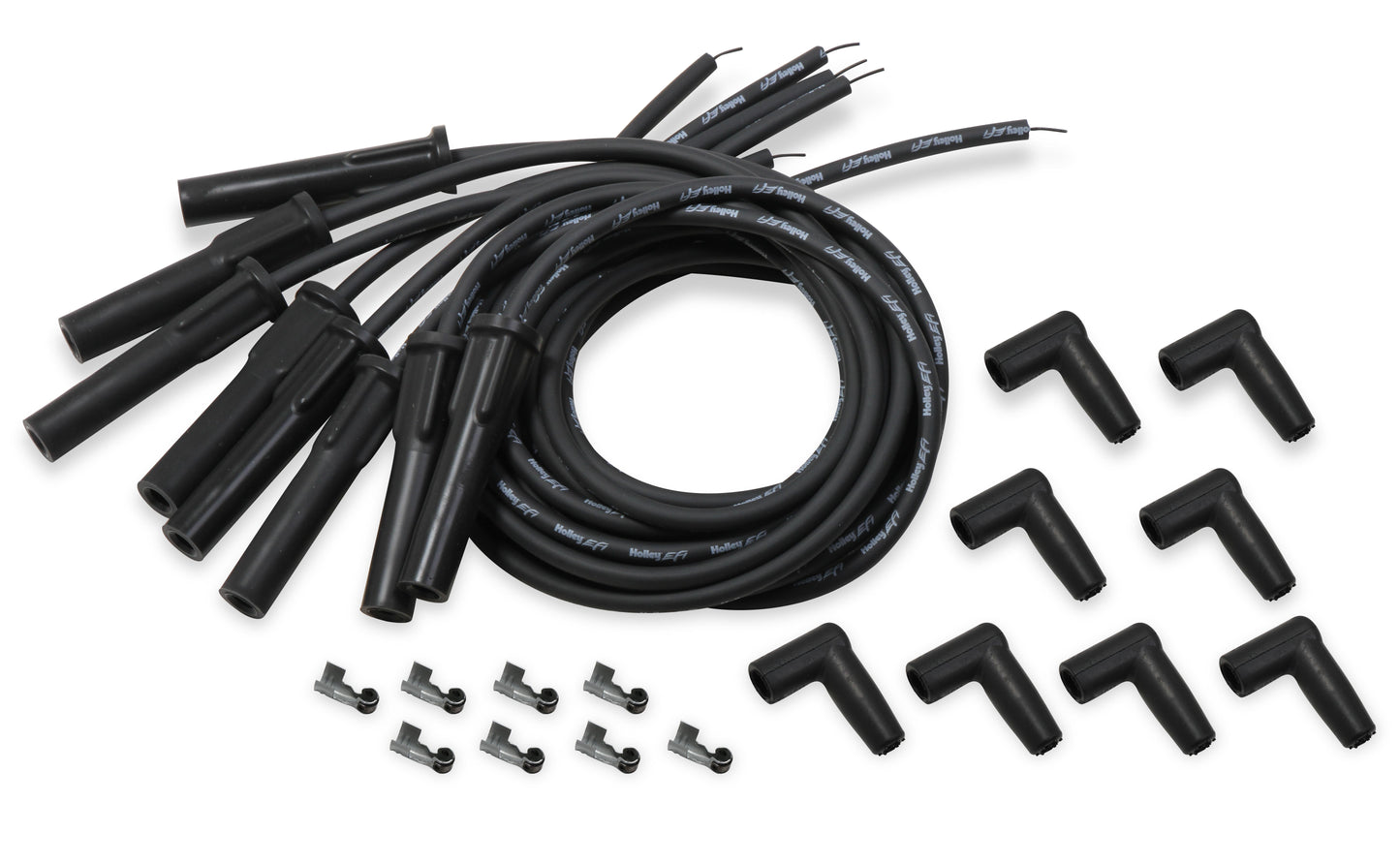 Spark Plug - Cut to Fit- Wire set, Black with Black 180 degree boots For Holley Smart Coil