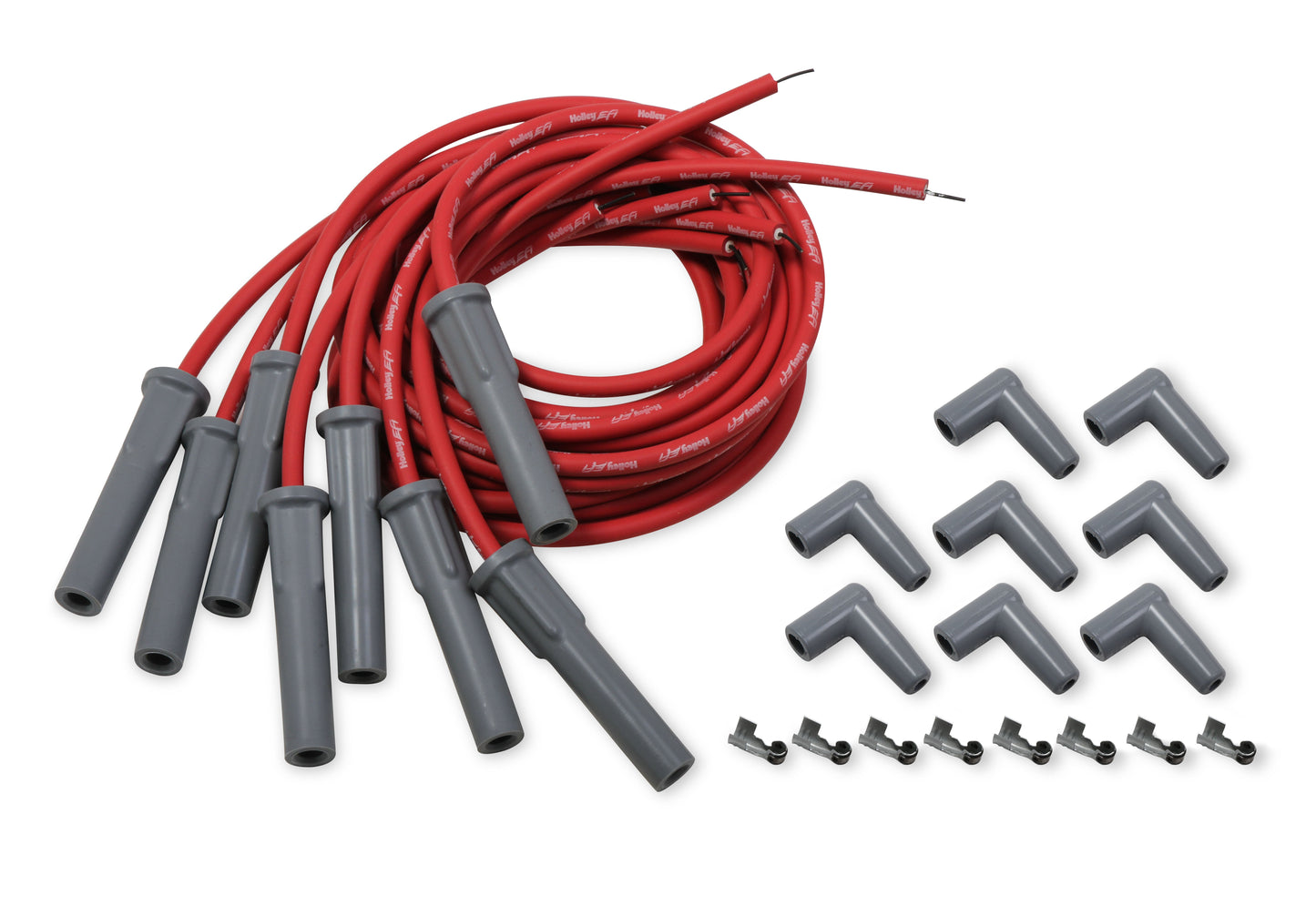 Spark Plug - Cut to Fit- Wire set, Red with Gray 180 degree boots for Holley Smart Coil