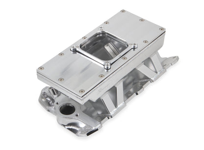 Fabricated Intake Manifold SBC Single Plane Carbureted (4500 style flange changeable plate) Silver with Sniper logo