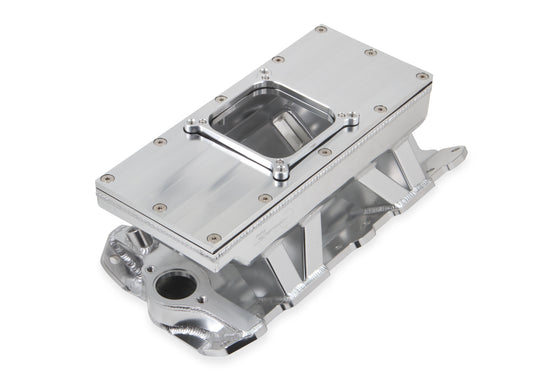 Fabricated Intake Manifold SBC Single Plane Carbureted (4500 style flange changeable plate) Silver with Sniper logo