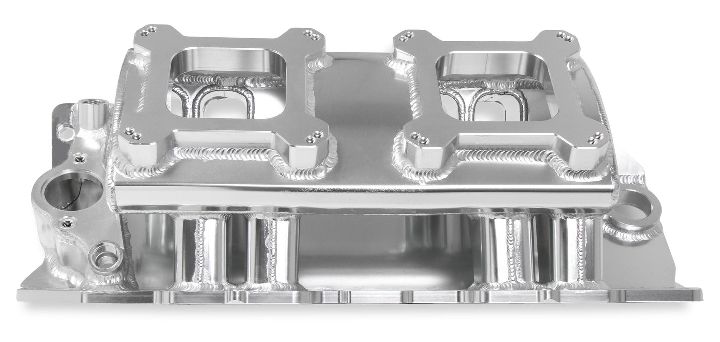 Fabricated Intake Manifold BBC Single Plane 2 x 4150 Silver with Sniper Logo